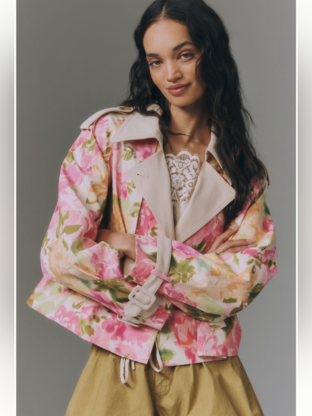 NWT Maeve Retro Floral Cropped Trench Coat XS - Picture 2 of 11